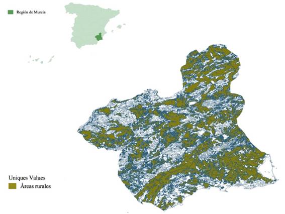 Delimitaci&oacute;n urbana y rural de la Regi&oacute;n de Murcia