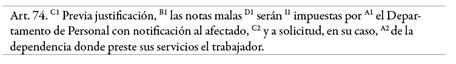 Sintaxis gramatical del Reglamento, notas malas